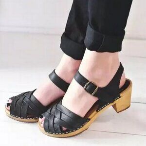 MIA Bety Leather and Wood Swedish Clog Sandals 40